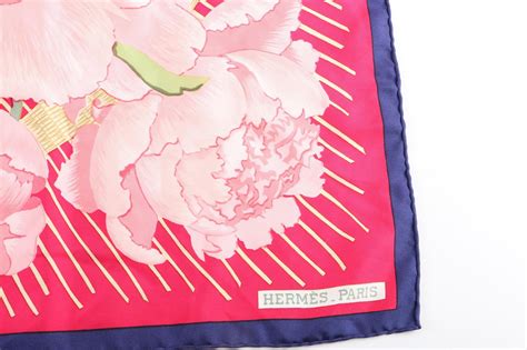 hermes les pivoines silk scarf|Les Pivoines Hermes Silk Scarf RARE Early Issue .